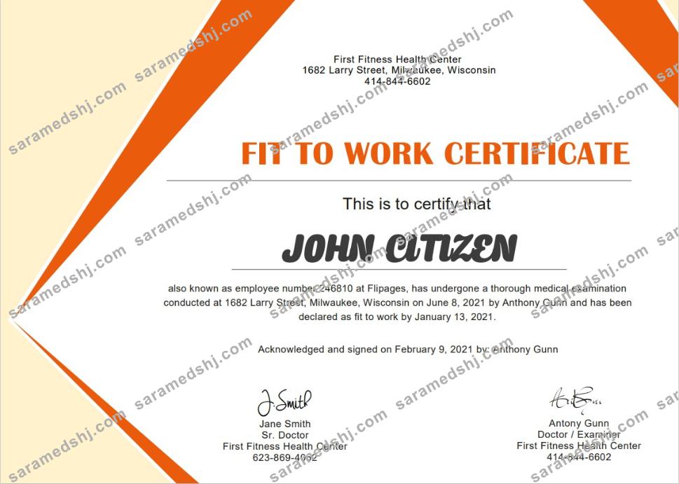 USA Medical Fitness cert